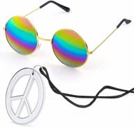 beelittle hippie costume accessories for men and women - retro hippie 60's style circle glasses peace sign necklace logo