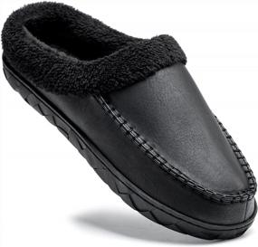 img 4 attached to Akk Mens Leather Slippers Comfy Handmade Stitch Slip-On House Shoes Warm Faux Fur Lined Rubber Sole Indoor Outdoor