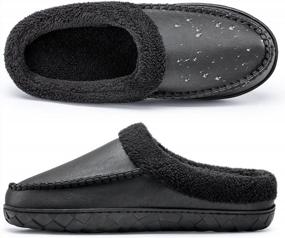 img 2 attached to Akk Mens Leather Slippers Comfy Handmade Stitch Slip-On House Shoes Warm Faux Fur Lined Rubber Sole Indoor Outdoor
