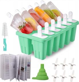 img 4 attached to Miaowoof Homemade Popside Mold Set - 12 PCS BPA Free Reusable Popsicle Molds With Recipes, Funnel, Brush & 18 Sticks (Green)