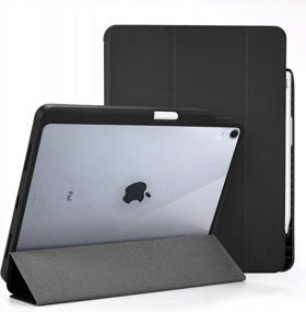 img 4 attached to Protect Your IPad Pro 12.9 2018: ROOCASE Premium Folio Stand Case With Clear Back Cover And Apple Pencil Charging Support In Sleek Black Design