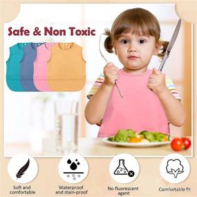 img 1 attached to 👶 Waterproof Baby Apron Bibs with Pocket (4 Pcs) for Feeding - Suitable for Girls and Boys, Ages 6-12 Months - Available in 4 Colors