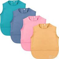 👶 waterproof baby apron bibs with pocket (4 pcs) for feeding - suitable for girls and boys, ages 6-12 months - available in 4 colors logo