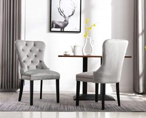 img 3 attached to Set Of 2 Light Grey Retro Velvet Dining Chairs With Elegant Upholstery And Armless Design For Accent, Kmax