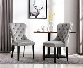 img 1 attached to Set Of 2 Light Grey Retro Velvet Dining Chairs With Elegant Upholstery And Armless Design For Accent, Kmax