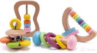 🔔 montessori wooden rattle set - 4pc preschool educational toys, ideal baby grasping toy for toddlers, perfect shower gift logo