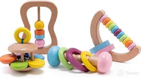 img 4 attached to 🔔 Montessori Wooden Rattle Set - 4PC Preschool Educational Toys, Ideal Baby Grasping Toy for Toddlers, Perfect Shower Gift