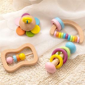 img 1 attached to 🔔 Montessori Wooden Rattle Set - 4PC Preschool Educational Toys, Ideal Baby Grasping Toy for Toddlers, Perfect Shower Gift