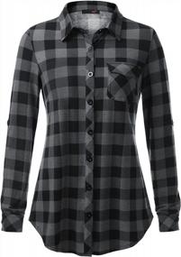 img 3 attached to Stylish And Comfortable: Women'S Roll-Up Plaid Shirt With Collared Button-Down Design