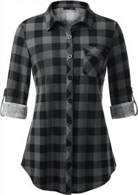 img 4 attached to Stylish And Comfortable: Women'S Roll-Up Plaid Shirt With Collared Button-Down Design