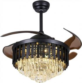 img 2 attached to Crystal Ceiling Fan Chandelier Indoor Luxury Hiding Quiet 42 Inch Polished Gold Retractable Ceiling Fan Light LED 3 Color Setting, Dual Control-Remote And Wall Control (Black)