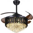 crystal ceiling fan chandelier indoor luxury hiding quiet 42 inch polished gold retractable ceiling fan light led 3 color setting, dual control-remote and wall control (black) logo