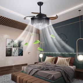 img 1 attached to Crystal Ceiling Fan Chandelier Indoor Luxury Hiding Quiet 42 Inch Polished Gold Retractable Ceiling Fan Light LED 3 Color Setting, Dual Control-Remote And Wall Control (Black)
