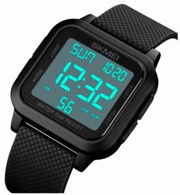img 3 attached to Wrist watch for men, women electronic sports waterproof SKMEI 1894 black/white square with stopwatch and alarm clock