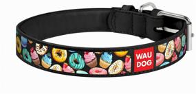 img 1 attached to Daily Use Collar WAU DOG Printed Leather Neck 27-36cm Donuts/Black