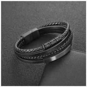 img 2 attached to Men's leather bracelet woven multilayer, black