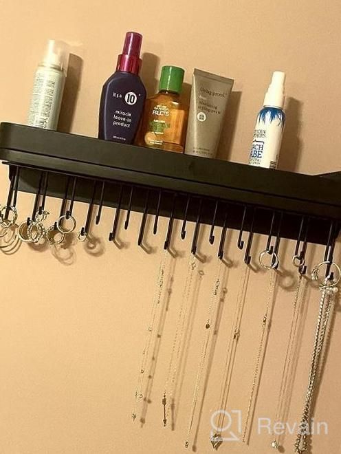 img 1 attached to 25 Hooks Wall Mount Jewelry Organizer - JACKCUBE DESIGN Aesthetic Hanging Necklace Bracelet Holder Shelf With Black Decor MK124B review by Steven Boyd