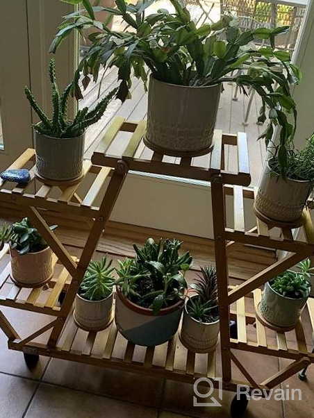 img 1 attached to Bamboo 6 Tier Rolling Plant Stand - Stylish Indoor/Outdoor Planter Display Rack For Your Patio Or Living Room review by Robert Corral