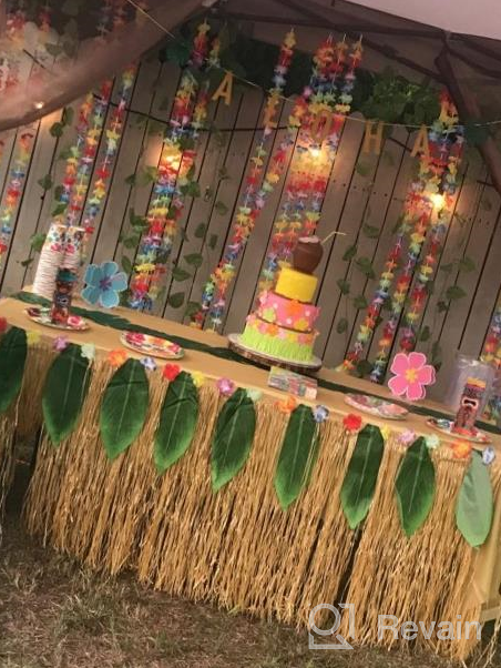 img 1 attached to Hawaiian Luau Grass Table Skirt - 9Ft Raffia Aloha Table Skirt For Tiki Bar Decorations, Jungle And Tropical Party Supplies, Moana-Inspired Party Decorations. review by Daniel Mind