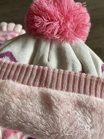 img 7 attached to Набор зимних теплых вязаных шапок с помпонами, шарфов и перчаток с сенсорными наконечниками для детей девочек: шарф-воротник с толстой флисовой подкладкой.