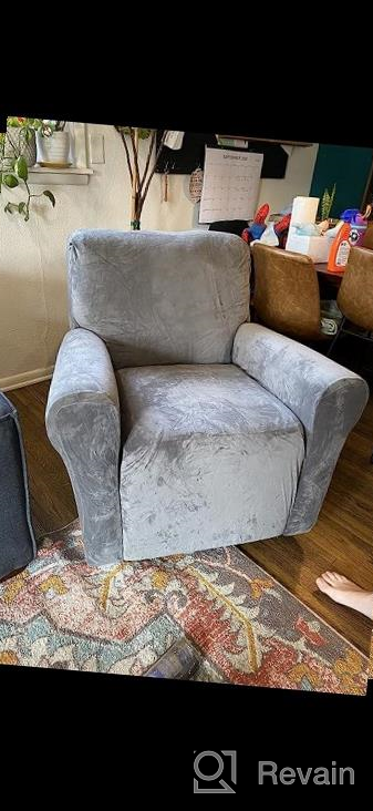 img 1 attached to Velvet Stretch Recliner Couch Covers - 4-Piece Style For Complete Recliner Chair Protection - Non-Slip, Form-Fitted, Thick & Soft - Washable Slipcover In Navy Shade - H.VERSAILTEX review by Sharon Holcomb