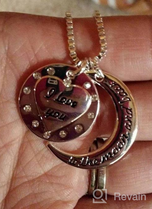 img 1 attached to VueJoli "I Love You to The Moon and Back" Necklace: Engraved Heart Pendant with Jewels, Perfect Gift for Girlfriend, Wife, Mom, Daughter, Friend. 20" Chain Included review by Tara Cooper
