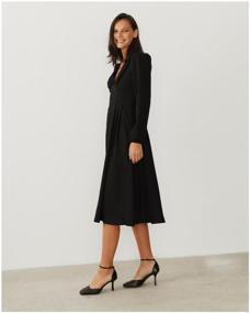 img 1 attached to Long sleeve midi dress with V neckline (black) (L)