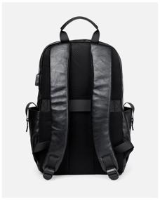 img 4 attached to Business backpack Vintage Bags with Usb (Black) leather men's women's travel backpack for a laptop sports urban made of eco-leather