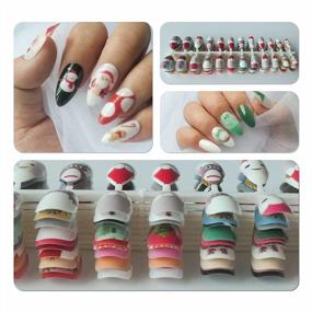 img 3 attached to LoveOurHome 240Pc Christmas Almond Press On Nails Short French Colored XMAS Artificial Fingernails Fke Nail Tips For Kids Girls Women