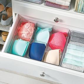 img 3 attached to MDesign Plastic 6 Compartment Dresser Drawer Divided Organizer Bin For Scarves, Socks, Bras, Hair Ties, Belts, Underwear - Closet Shelf Storage Organization, Lumiere Collection, Clear