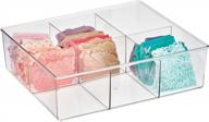 mdesign plastic 6 compartment dresser drawer divided organizer bin for scarves, socks, bras, hair ties, belts, underwear - closet shelf storage organization, lumiere collection, clear logo