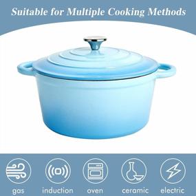 img 3 attached to DIJA Blue 7 Quart Enameled Cast Iron Dutch Oven Pot With Lid, Nonstick Round Braiser For Home Baking And Cooking, Includes Side Handles And Mat