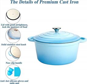 img 2 attached to DIJA Blue 7 Quart Enameled Cast Iron Dutch Oven Pot With Lid, Nonstick Round Braiser For Home Baking And Cooking, Includes Side Handles And Mat