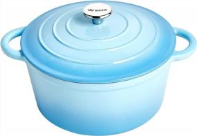 img 4 attached to DIJA Blue 7 Quart Enameled Cast Iron Dutch Oven Pot With Lid, Nonstick Round Braiser For Home Baking And Cooking, Includes Side Handles And Mat