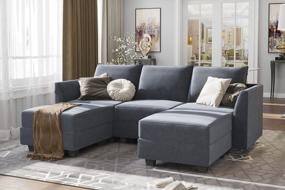 img 3 attached to Modern Bluish Grey U-Shaped Sectional Sofa With Reversible Chaise And Ottoman By HONBAY