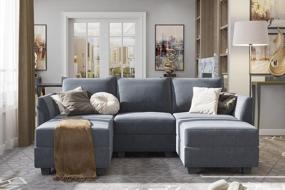 img 4 attached to Modern Bluish Grey U-Shaped Sectional Sofa With Reversible Chaise And Ottoman By HONBAY