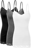 xt1004l ladies lace tunic camisole set - adjustable spaghetti straps - 3 pack (black, charcoal, white) - size 2xl logo