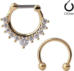 img 2 attached to 💎 Ruifan 16G Surgical Steel Horseshoe Circular Barbell with CZ Gems - Versatile Nose, Ear, and Septum Ring Collection (2-16PCS)