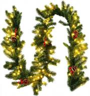 9-футовая рождественская гирлянда goplus со 100 светодиодными лампочками, таймером, сосновыми шишками и красными ягодами - идеально подходит для праздничных украшений, свадеб и вечеринок логотип