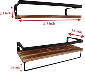 img 2 attached to Rustic Wood Wall Shelves With Rail And Towel Bar - Set Of 2 Solid Floating Wall Mounted Storage Shelves With 10 Hooks For Kitchen, Bathroom, Living Room, And Bedroom (Light Brown)