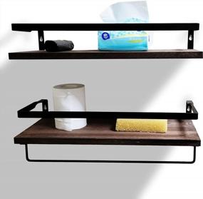 img 4 attached to Rustic Wood Wall Shelves With Rail And Towel Bar - Set Of 2 Solid Floating Wall Mounted Storage Shelves With 10 Hooks For Kitchen, Bathroom, Living Room, And Bedroom (Light Brown)