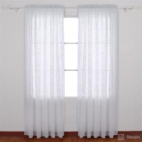 img 3 attached to Deconovo Faux Linen Embroidered Semi Sheer Curtains - Elegant Branch-White Pattern, Rod Pocket, 52x95 Inch: Perfect for Living Room Décor