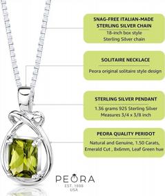img 1 attached to 925 Sterling Silver Peora Peridot Pendant Necklace For Women, Natural Gemstone Birthstone Emerald Cut 8X6Mm 1.50 Carats, With 18 Inch Chain