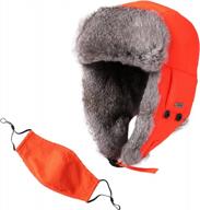 stay warm in style: unisex rabbit fur trapper ushanka russian hat with nylon shell windproof protection logo