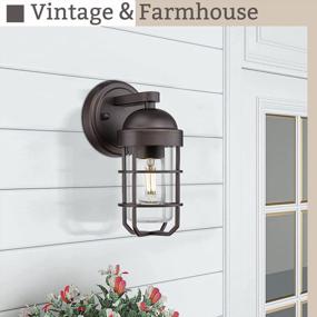 img 2 attached to Oil Rubbed Bronze Outdoor Wall Light - Emliviar Farmhouse Porch Lantern With Clear Tempered Glass