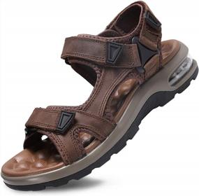 img 4 attached to Mens Leather Open Toe Outdoor Hiking Sandals Waterproof Summer Beach Shoes With Arch Support