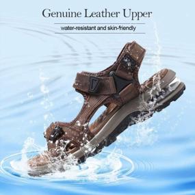 img 3 attached to Mens Leather Open Toe Outdoor Hiking Sandals Waterproof Summer Beach Shoes With Arch Support