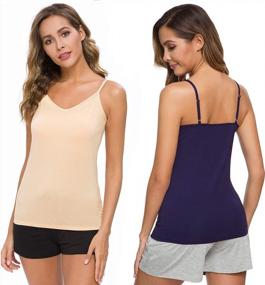 img 3 attached to Women'S V-Neck Camisole Tank Tops 4 Pack Adjustable Spaghetti Strap Stretch Soft Plain Cami S-XL
