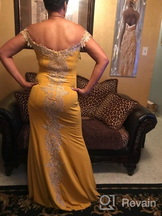 img 1 attached to Off Shoulder Long Gold Lace Applique Mermaid Prom Dress Formal Evening Gowns review by Scott Carlile