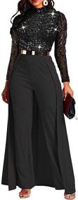img 2 attached to VERWIN Patchwork Embellished Jumpsuit High Waist Women's Clothing : Jumpsuits, Rompers & Overalls